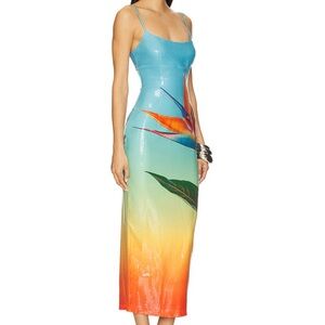 Revolve Runaway The Label Kyra Paradise Ombre Blue and Orange Midi Dress size XS